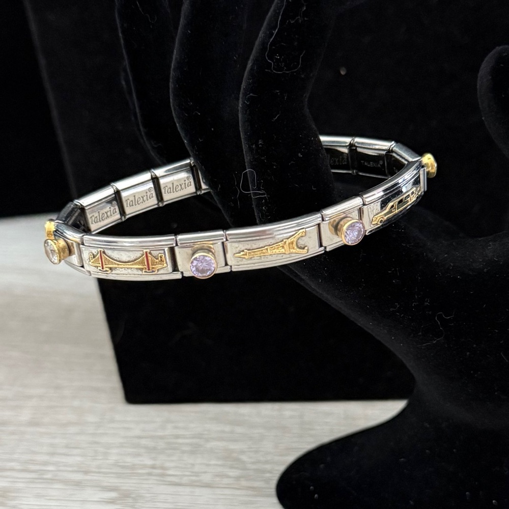 Talexia Metal Charm Bracelet with Stones and Charms Premade-Preowned